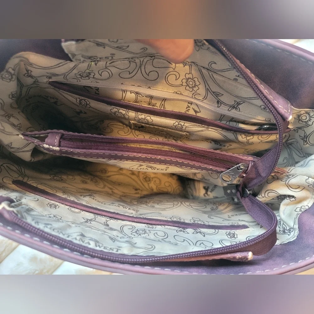 Montana West Beautifully Embossed Burgundy/Red‎ Wine Western Handbag - Picture 13 of 15